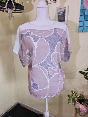 ZARA Floral Print Short Sleeve Top in Dusty Pink